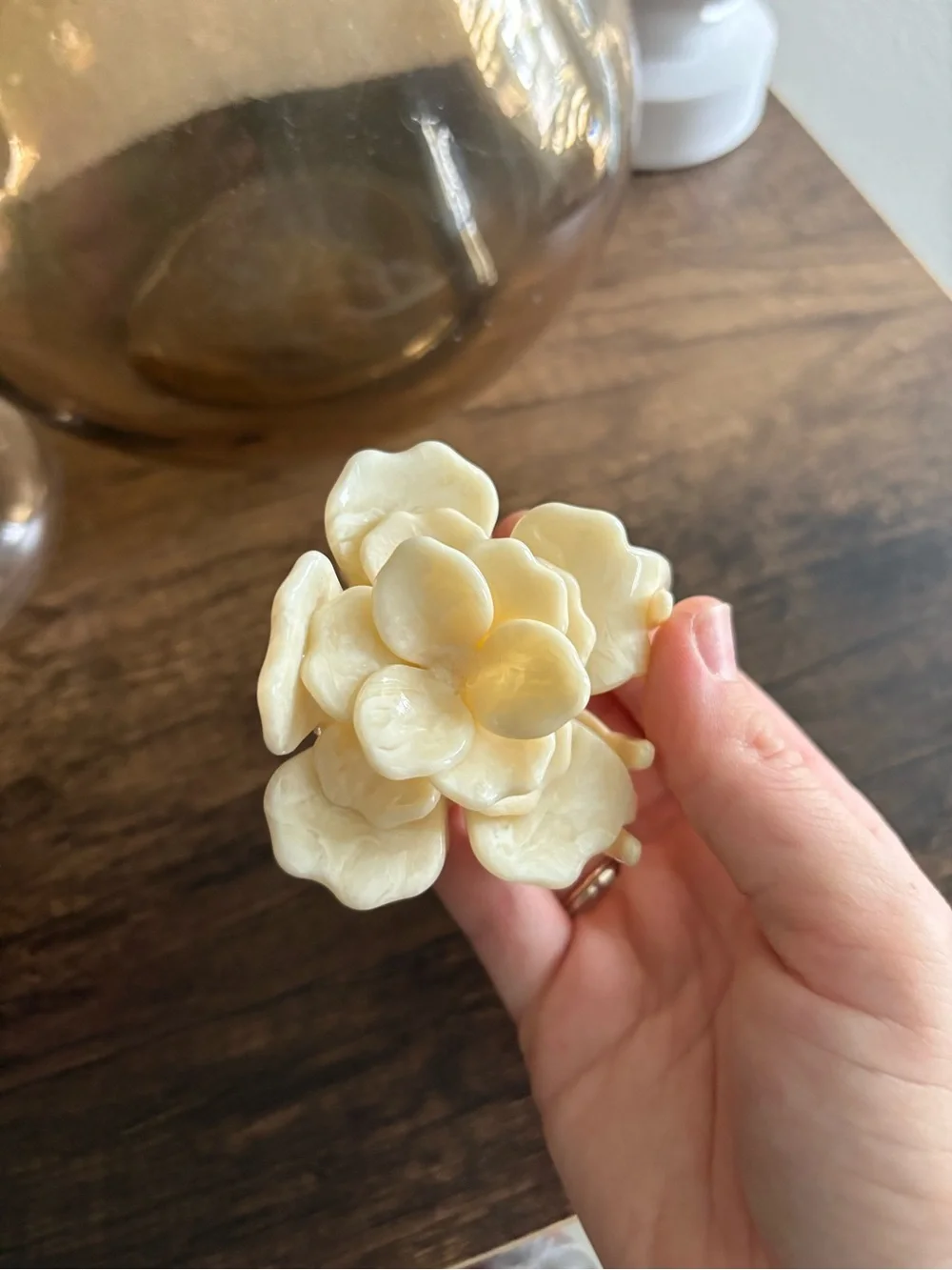 Solar Eclipse Origami Handmade Cream Gardenia Flower Hair Clip Claw Clip